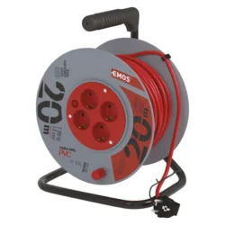 Kolutni podaljšek 20 m / 4 vtičnice / rdeči / PVC / 230 V / 1 mm2