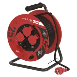 Zunanji kolutni podaljšek 25 m / 4 vtičnice / črni / guma / 230 V / 1,5 mm2