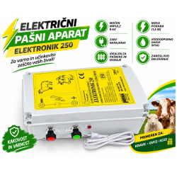 Močan Omrežni Električni Pastir KAVBOJ (ELEKTRONIK) 250 (230V / 15J / 9kV) za Zelo Dolge Ograje do 250km – SIQ Certificiran za Drobnico in Divjad