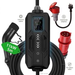 Prenosna Polnilna Postaja za Električna Vozila AC Type 2 11kW (16A / 380V) + Schuko Adapter 230V 3.7kW (5m Kabel, LED Zaslon, Torbica)